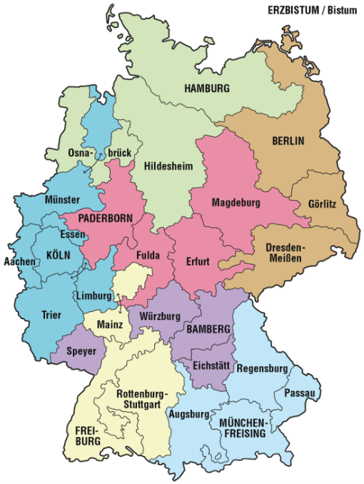 -geografisch gesehen- von der Diözese Freiburg bis Diözese Passau.